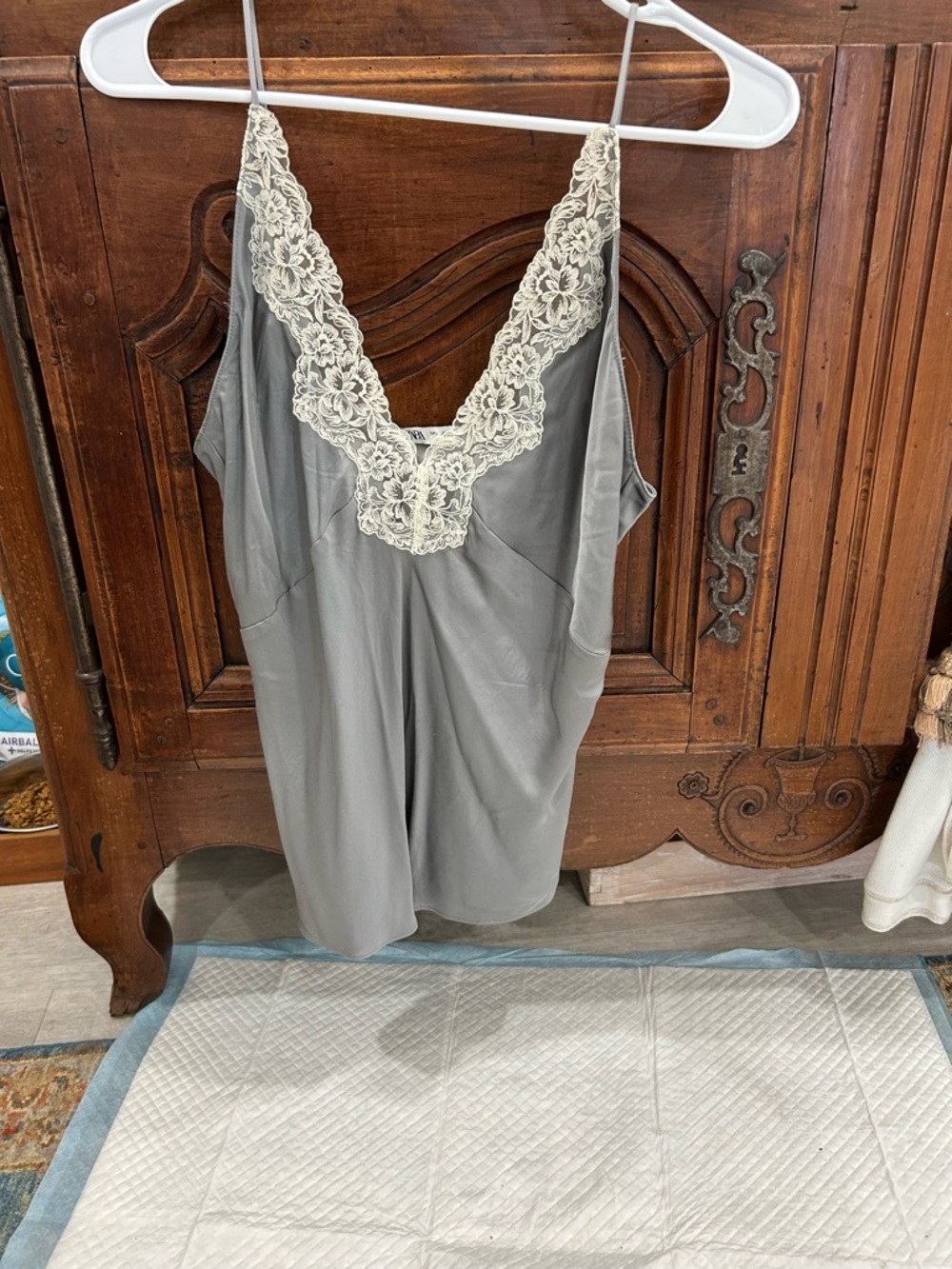 Zara Gray Slip with Cream Lace Trim